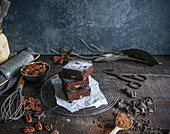 Delicious chocolate brownie with cooking ingredients