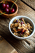 Healthy cereals with fruit, yogurt and seeds