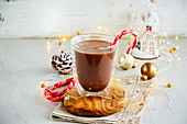 Hot chocoate and Christmas decorations background