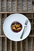 Beetroot risotto with king trumpet mushrooms