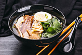 Ramen soup in a soup bowl (Japan)