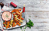 Roasted root vegetables with a dip
