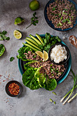 Vietnamese minced pork salad with chilli, lime and coriander