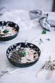 Bowl with healthy seeds and yogurt breakfast
