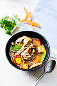 Vegetable soup with soba noodles and tofu (Asia)