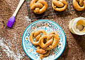 Gluten-free salt pretzels with honey butter