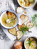 Fennel and Swede Soup with Pear Crisps