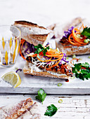 Barbecued Pork Hot Dogs with Crunchy Slaw
