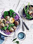 Chicken and Sage Meatballs with Cabbage and Pear
