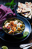 Saag paneer (fried cheese on spinach, India)