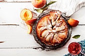 Sweet pie with fresh summer peaches