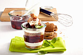 Black Forest-style cherry dessert in a jar