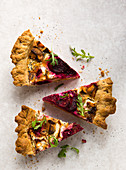 Beetroot, sweet potato and goat's cheese quiche