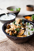 Chicken and aubergine curry with rice (India)