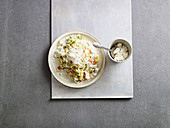 Herb and cauliflower salad with feta cheese and cashew nuts (low carb)