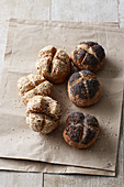 Spelt and quark rolls with poppy seeds and sesame seeds
