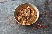 African peanut and chicken stew with aubergines