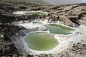 Salt deposits round Dead Sea sink holes, Israel