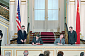 Reagan and Gorbachev signing the INF Treaty