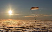 Soyuz MS-06 capsule landing by parachute, 2018