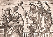 Death and the Devil surprise two women, illustration