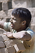 Mud brick industry worker