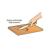 Pressure exerted by a sharp knife, illustration