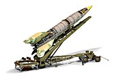 V-2 rocket missile and launcher, illustration