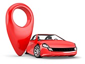 Red pointer next to car, illustration