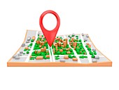 Location pin on city map, illustration