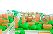 Model of cardboard city, illustration