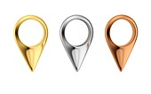 Gold, silver and bronze location pins, illustration