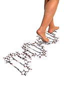 Person walking on molecular structure