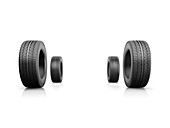 Four car tyres, illustration