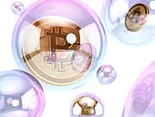 Bitcoin inside bubble, illustration