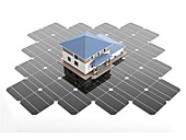 Solar panel and modern house, illustration