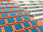 Solar panel roof tiles, illustration