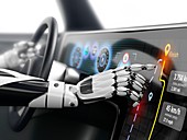 Robot driving car, illustration