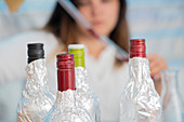 Testing wine in quality control lab