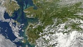 Algal blooms in the Bering Strait, satellite image