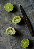 Fresh limes sliced and squizeed out