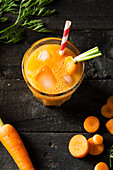 Fresh carrot smoothy juice in a glass