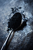 A spoonful of active coconut charcoal