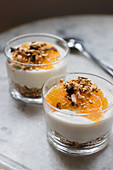 Yoghurt with quinoa granola and orange fillets