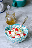 Cottage cheese with honey and dried cherries