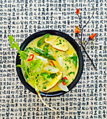 Asian asparagus soup with shitake mushrooms