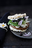 Pearl barley burgers with olives and red onions
