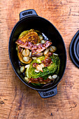 Braised cabbage with pearl onions and bacon