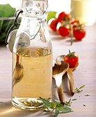 Homemade elderflower vinegar in a bottle