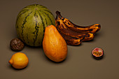 Fruit still life with brown bananas